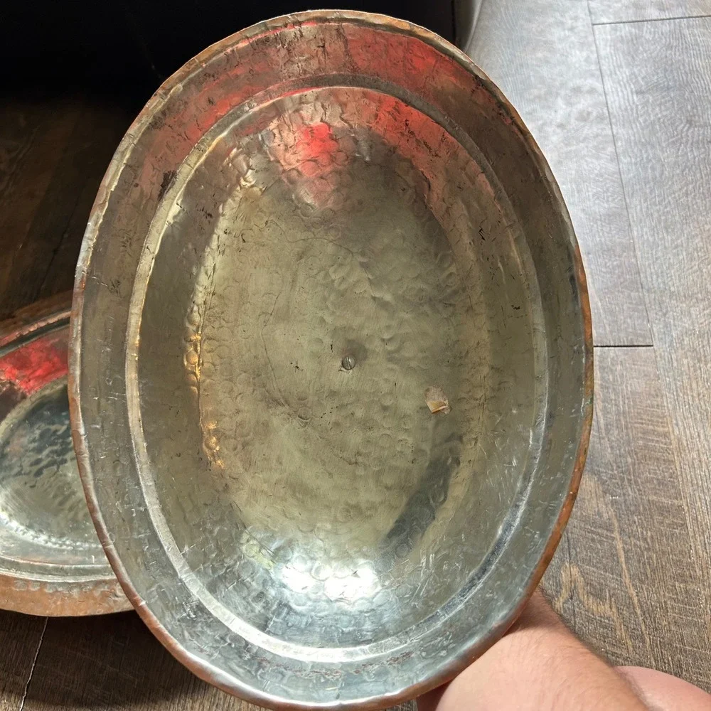 Handmade Pure Copper Serving Kebab Plate iskender Turkish presentation oval tinn